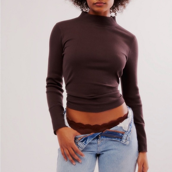 Free People The Dylan Mock Neck Long Sleeve Purple L - Picture 1 of 5